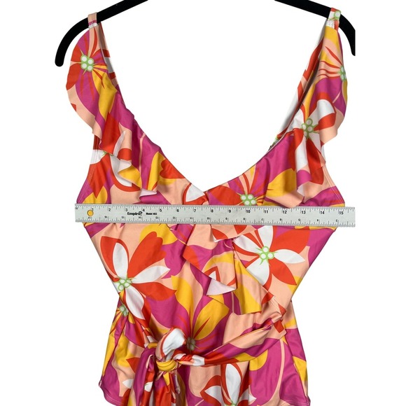 NWOT Pink Lily Retro One Piece Bathing Suit & Gauzy Overall Cover-Up, Size Large - Picture 3 of 11